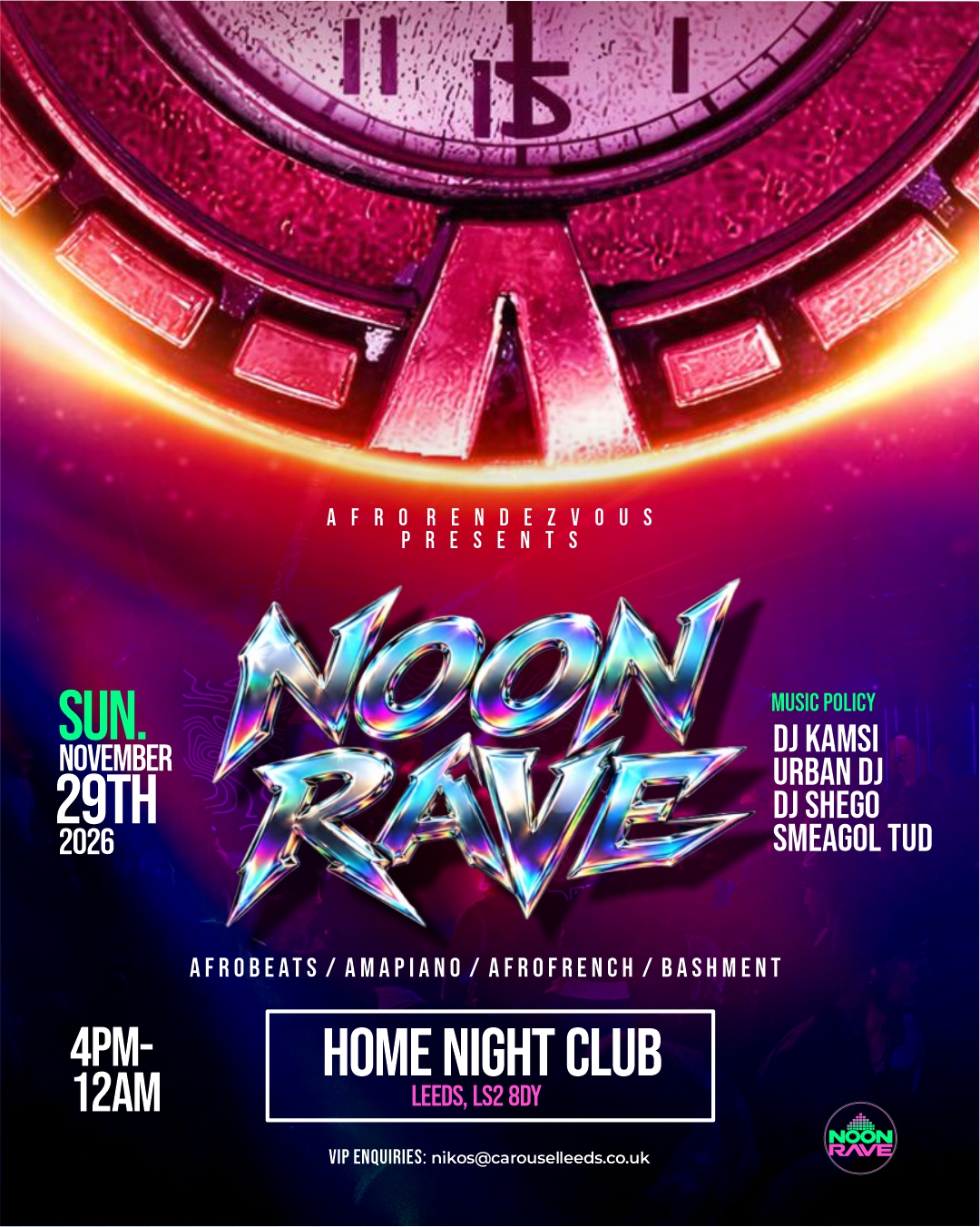 AFRORENDEZVOUS event poster — Sunday 29 November 2026 at Home Night Club, Leeds, LS2 8DY